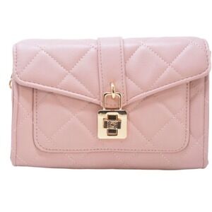 Bebe Quilted Crossbody Bag Pink Gold Padlock Hardware Diamond Stitch Handbag